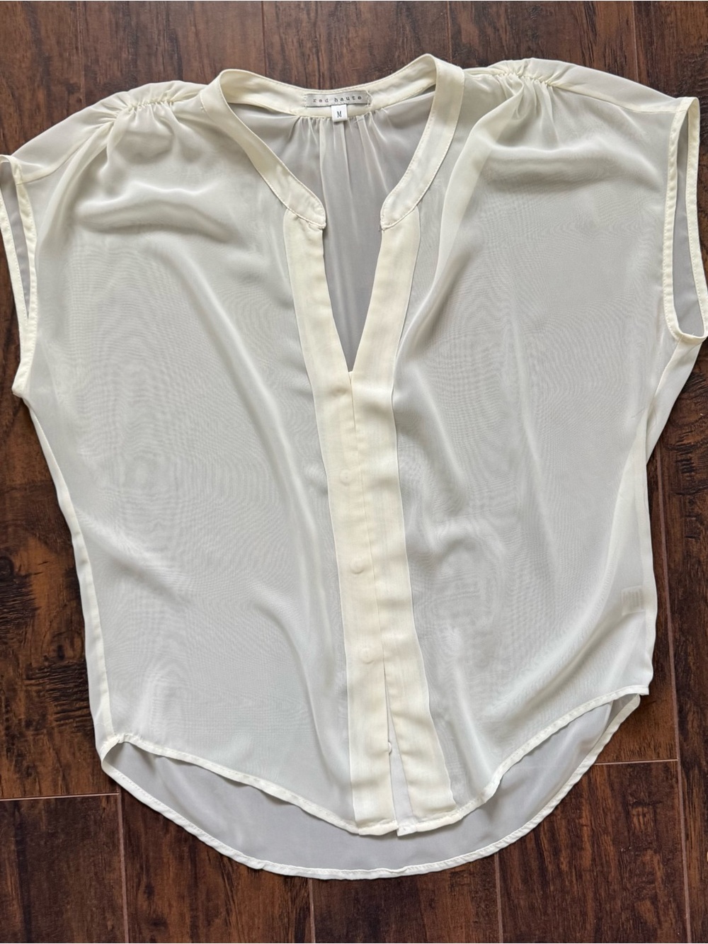 Red Haute Medium Sheer Cream Drape Blouse